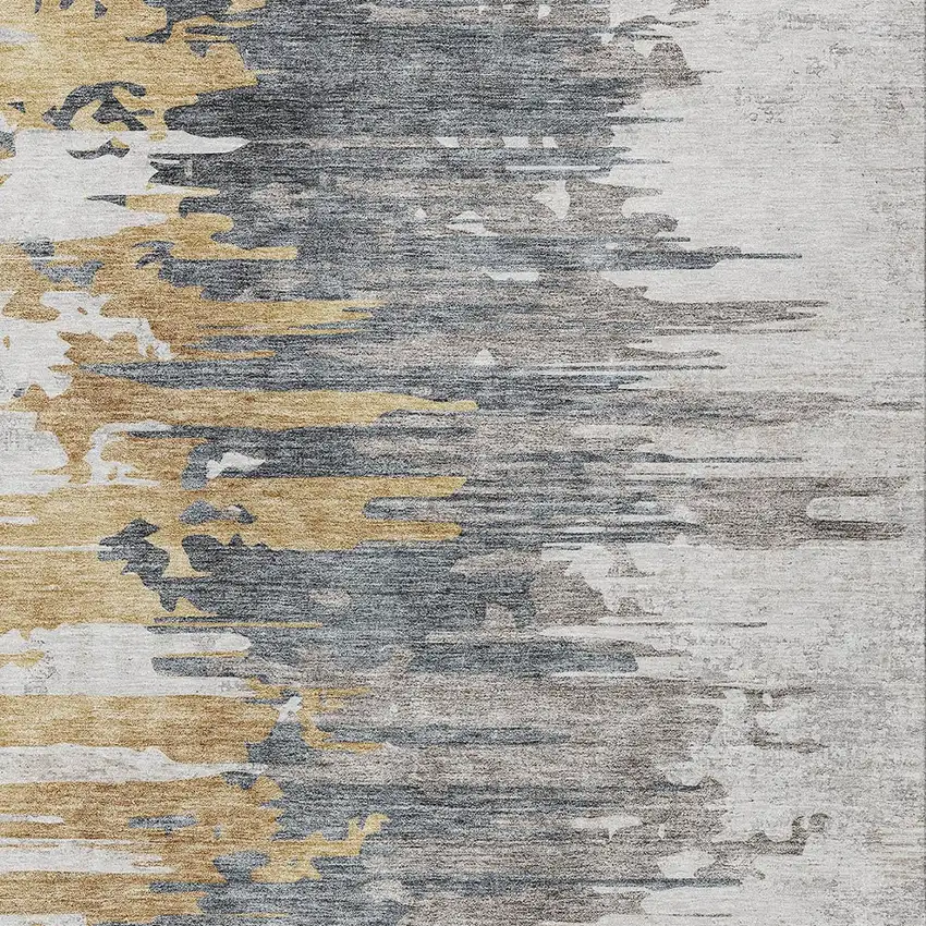 Ivory Charcoal And Silver Abstract Washable Indoor Outdoor Area Rug Photo 4