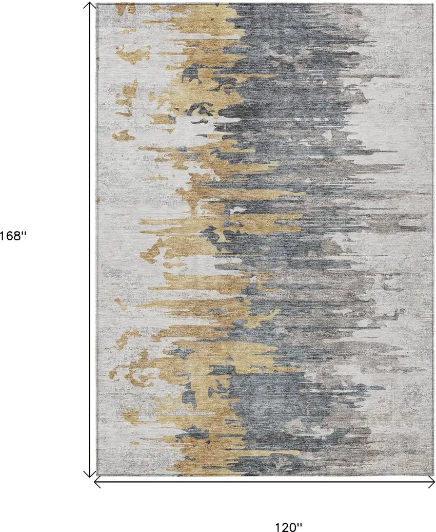Ivory Charcoal And Silver Abstract Washable Indoor Outdoor Area Rug Photo 3