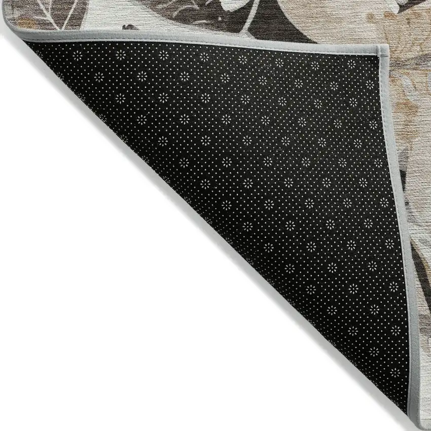 Ivory Charcoal And Wheat Floral Washable Indoor Outdoor Area Rug Photo 8