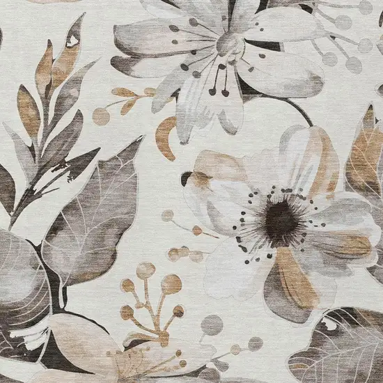 Ivory Charcoal And Wheat Floral Washable Indoor Outdoor Area Rug Photo 7