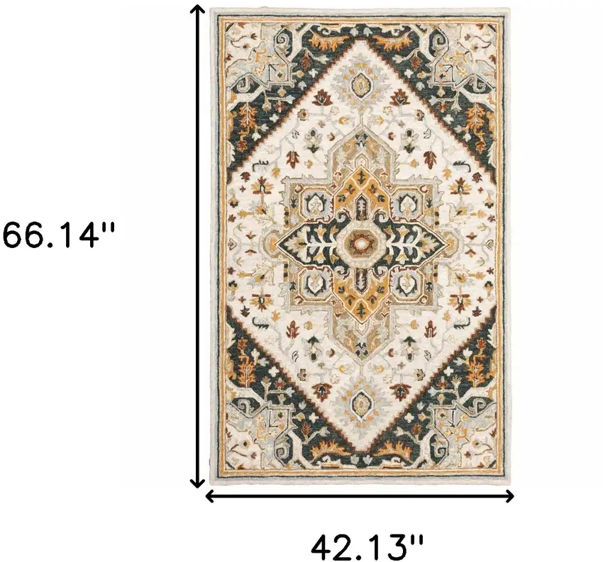 Ivory Charcoal Gold Clay And Muted Blue Oriental Tufted Handmade Stain Resistant Area Rug Photo 6