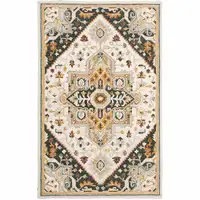 Photo of Ivory Charcoal Gold Clay And Muted Blue Oriental Tufted Handmade Stain Resistant Area Rug
