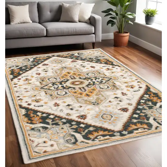 Ivory Charcoal Gold Clay And Muted Blue Oriental Tufted Handmade Stain Resistant Area Rug Photo 1