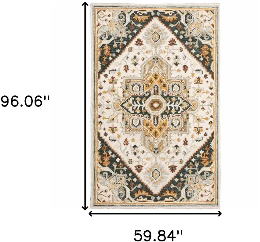 Ivory Charcoal Gold Clay And Muted Blue Oriental Tufted Handmade Stain Resistant Area Rug Photo 6