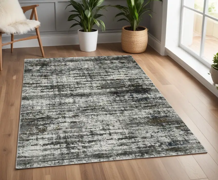 Ivory and Black Abstract Power Loom Area Rug Photo 1