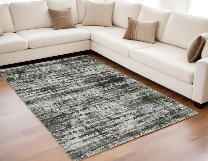 Ivory and Black Abstract Power Loom Area Rug Photo 1