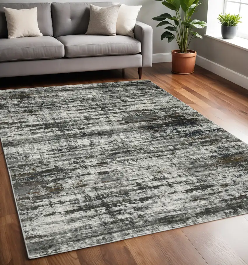 Charcoal And Gray Abstract Distressed Area Rug Photo 1