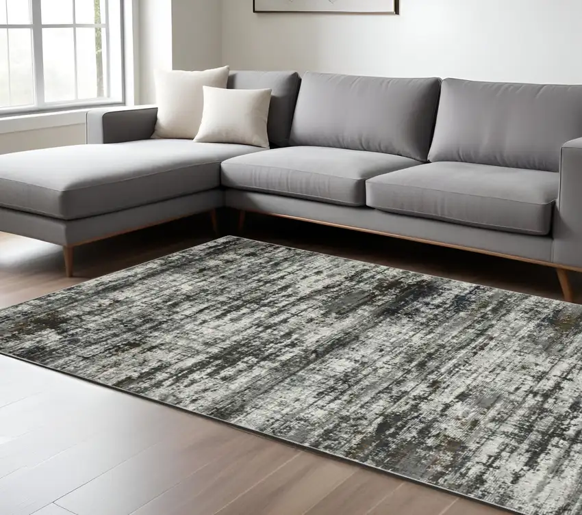 Charcoal And Gray Abstract Distressed Area Rug Photo 1