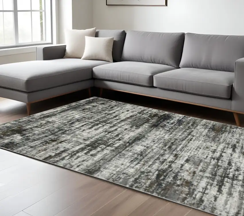 Ivory Charcoal Grey Blue Rust And Brown Abstract Power Loom Stain Resistant Area Rug Photo 1