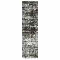Photo of Ivory Charcoal Grey Blue Rust And Brown Abstract Power Loom Stain Resistant Runner Rug