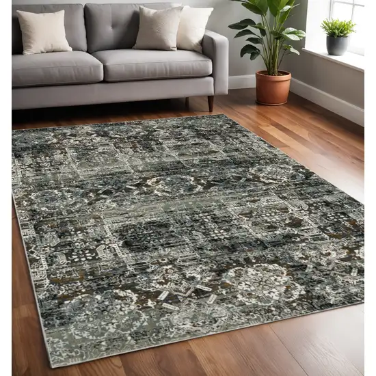 Charcoal Gray And White Oriental Distressed Area Rug Photo 1