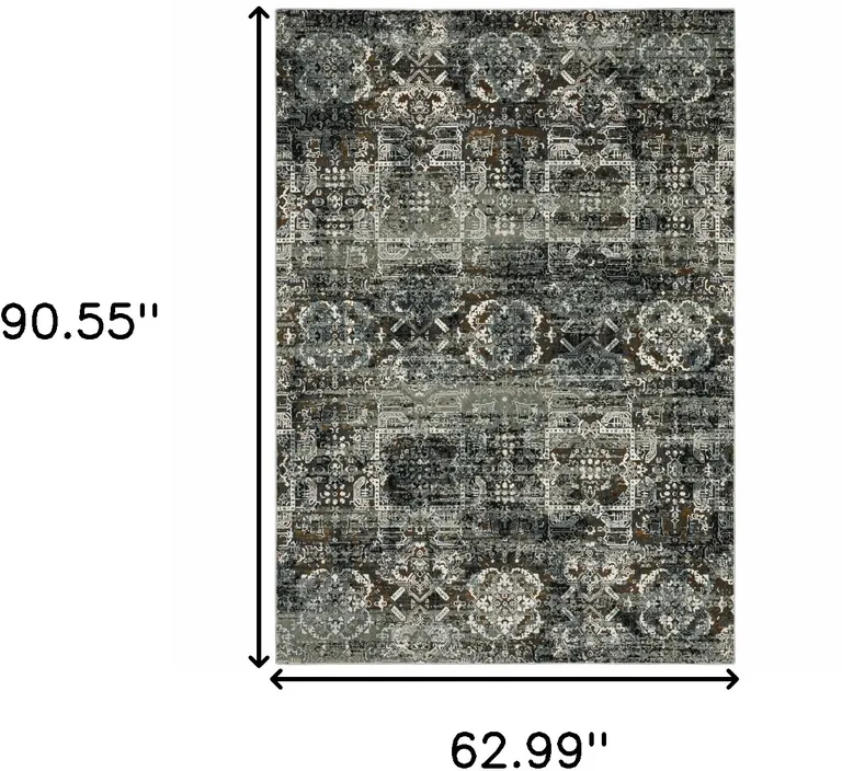 Ivory Charcoal Grey Blue Rust Gold And Brown Oriental Power Loom Stain Resistant Area Rug Photo 3