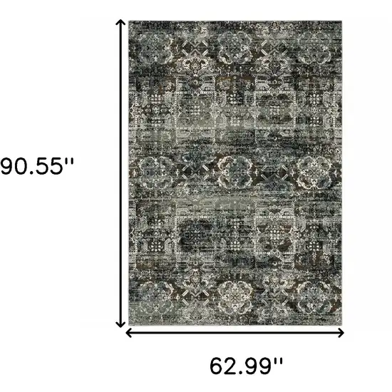 Charcoal Gray And White Oriental Distressed Area Rug Photo 3