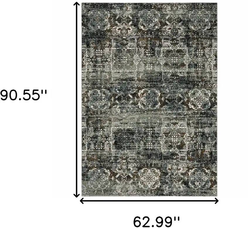 Charcoal Gray And White Oriental Distressed Area Rug Photo 3