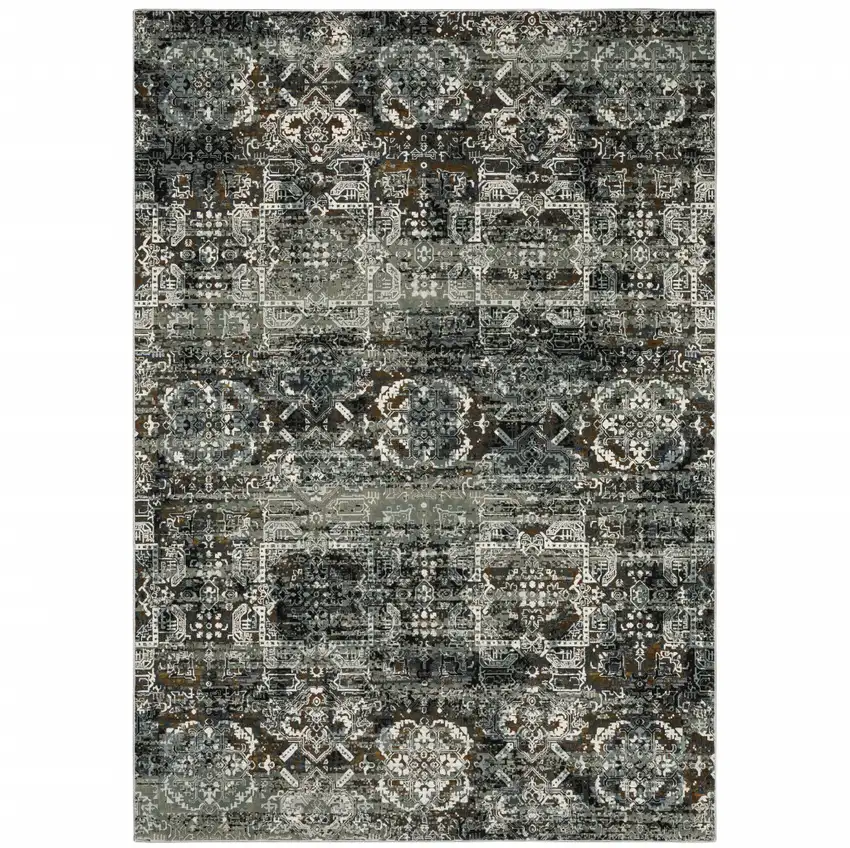 Charcoal Gray And White Oriental Distressed Area Rug Photo 2
