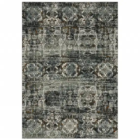 Charcoal Gray And White Oriental Distressed Area Rug Photo 2