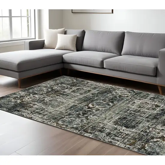 Charcoal Gray And White Oriental Distressed Area Rug Photo 1