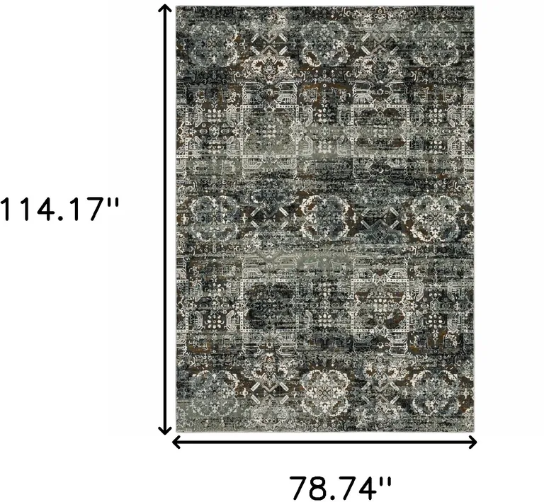 Ivory Charcoal Grey Blue Rust Gold And Brown Oriental Power Loom Stain Resistant Area Rug Photo 3