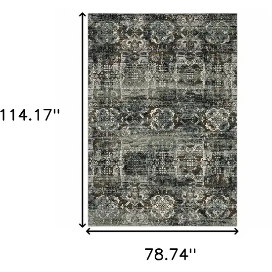 Charcoal Gray And White Oriental Distressed Area Rug Photo 3