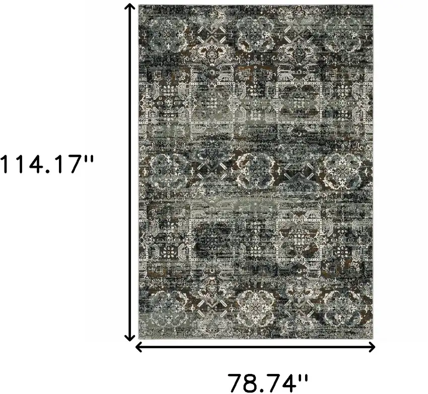 Charcoal Gray And White Oriental Distressed Area Rug Photo 3