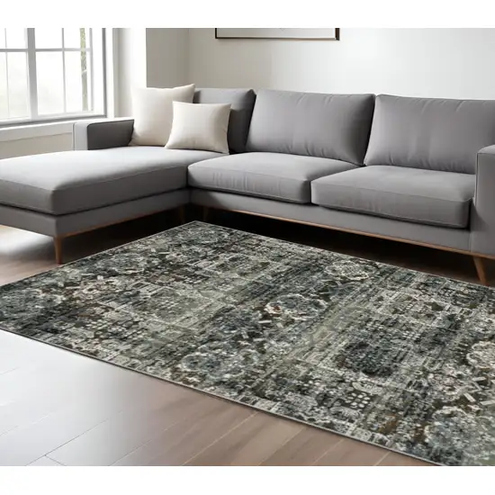 Ivory Charcoal Grey Blue Rust Gold And Brown Oriental Power Loom Stain Resistant Area Rug Photo 1