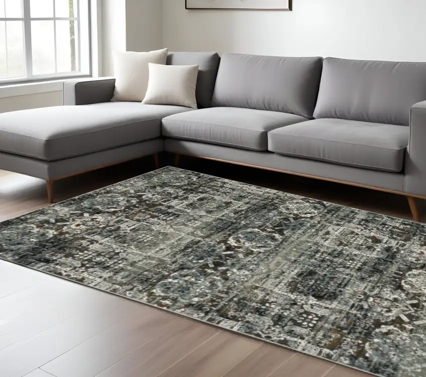 Ivory Charcoal Grey Blue Rust Gold And Brown Oriental Power Loom Stain Resistant Area Rug Photo 1
