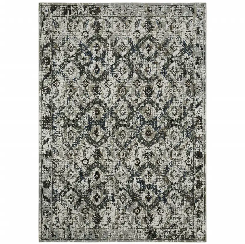 Ivory Charcoal Grey Blue Rust Gold And Brown Oriental Power Loom Stain Resistant Area Rug Photo 1