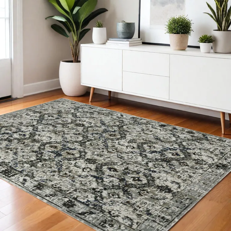 Ivory Charcoal Grey Blue Rust Gold And Brown Oriental Power Loom Stain Resistant Area Rug Photo 4