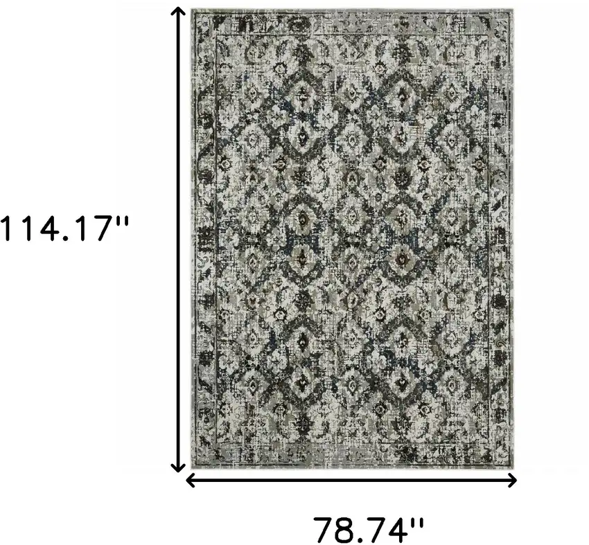 Ivory Charcoal Grey Blue Rust Gold And Brown Oriental Power Loom Stain Resistant Area Rug Photo 4