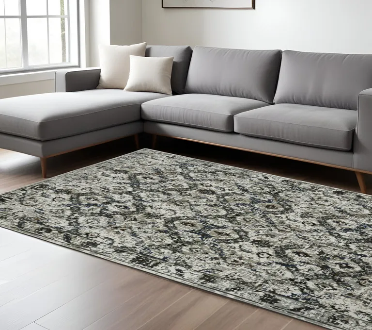 Ivory Charcoal Grey Blue Rust Gold And Brown Oriental Power Loom Stain Resistant Area Rug Photo 4