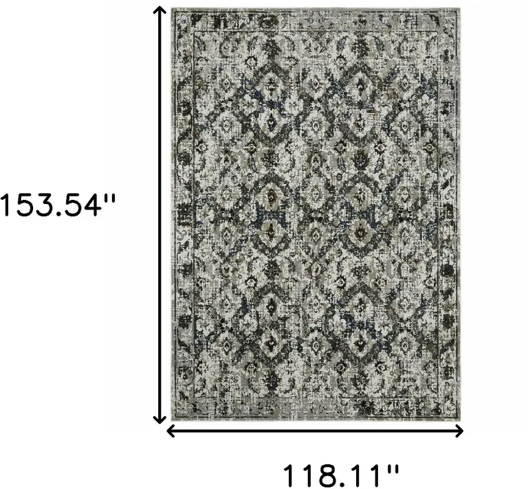 Ivory Charcoal Grey Blue Rust Gold And Brown Oriental Power Loom Stain Resistant Area Rug Photo 5