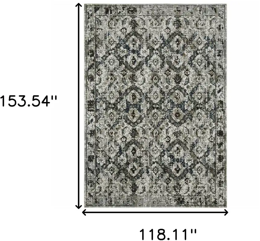 Black and Gray Oriental Power Loom Area Rug Photo 6