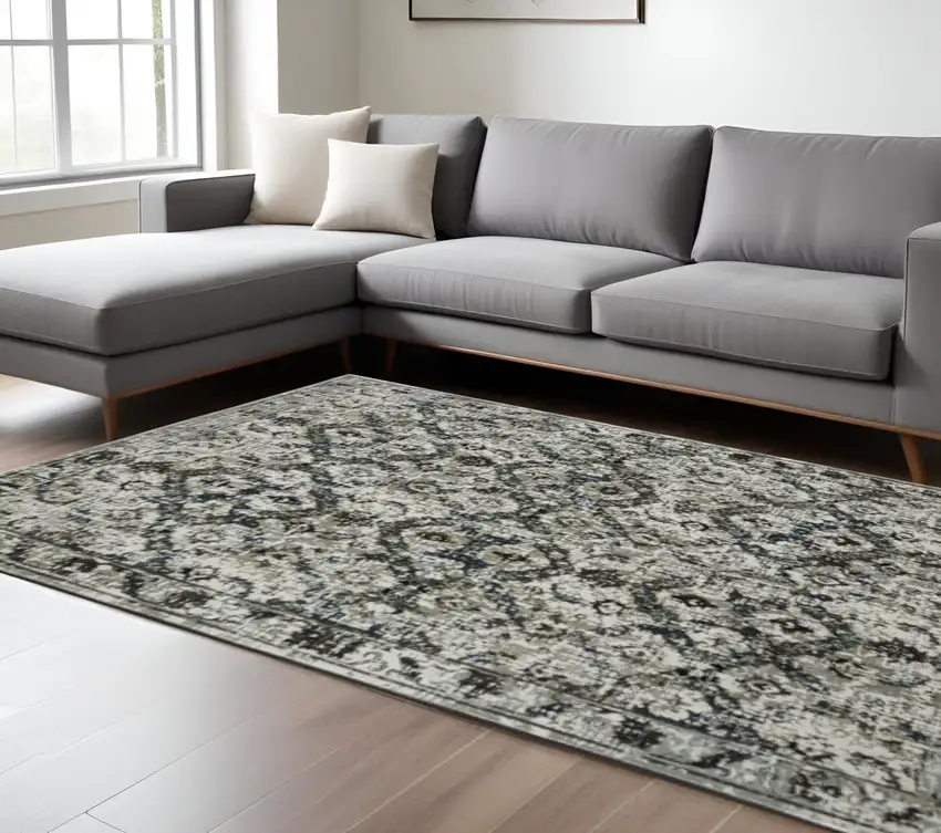 Black and Gray Oriental Power Loom Area Rug Photo 1