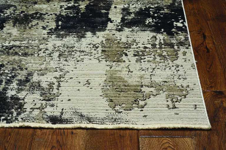 Ivory Charcoal Machine Woven Shrank Abstract Design Indoor Runner Rug Photo 3
