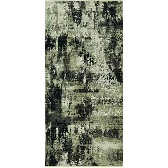7' Ivory Charcoal Machine Woven Shrank Abstract Design Indoor Runner Rug Photo 1
