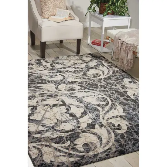 Ivory Charcoal and Gray Floral Distressed Area Rug Photo 4