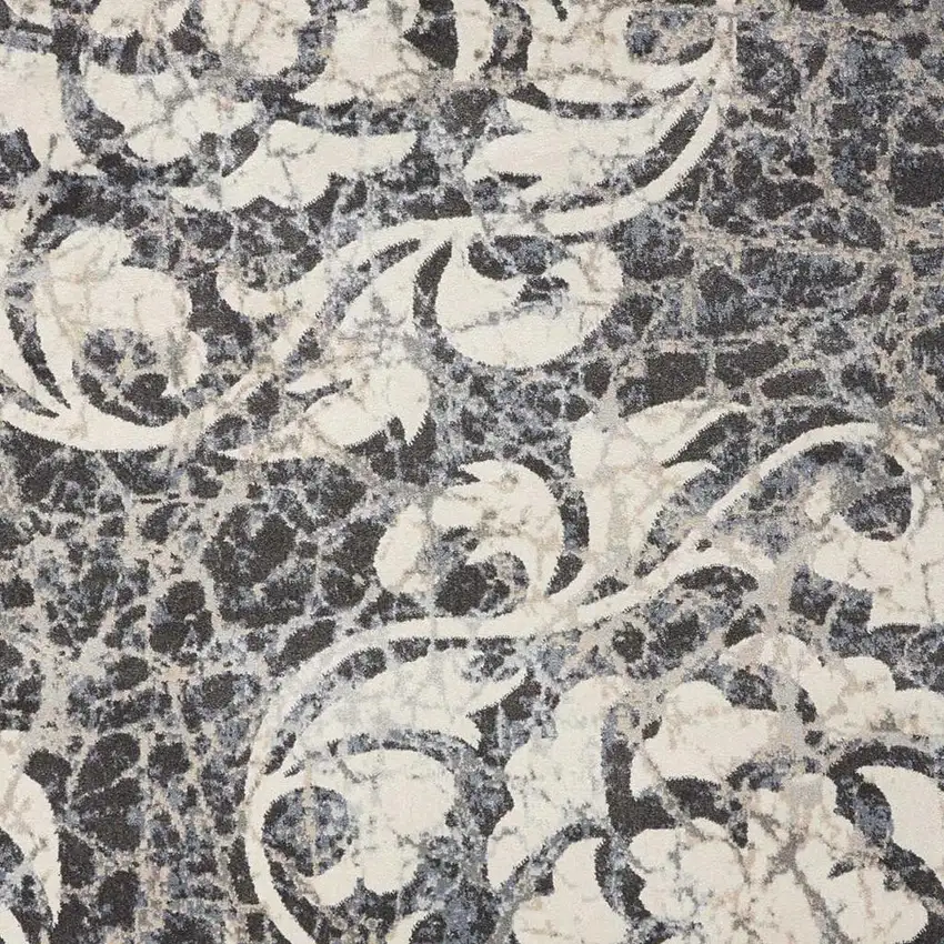 Ivory Charcoal and Gray Floral Distressed Area Rug Photo 3