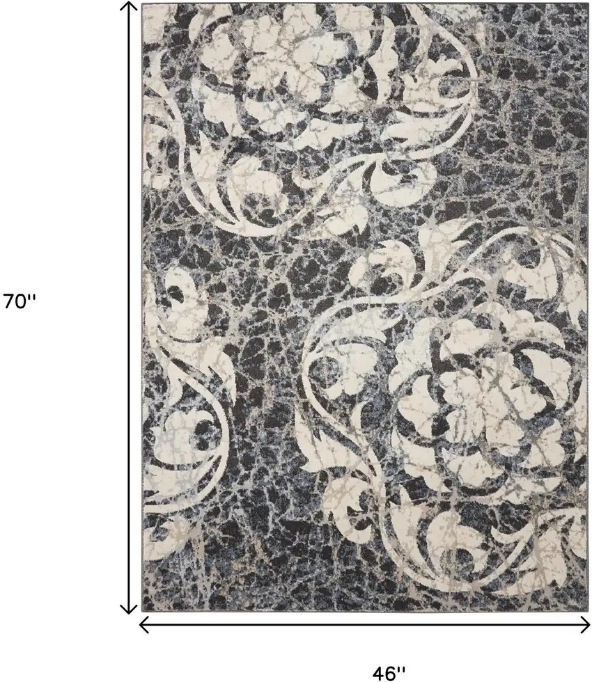 Ivory Charcoal and Gray Floral Distressed Area Rug Photo 9