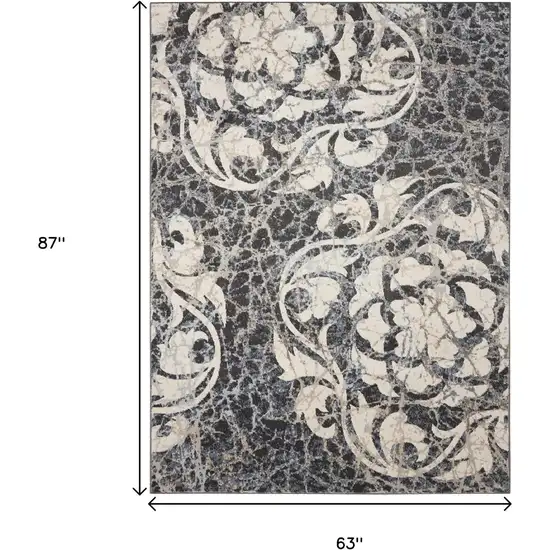 Ivory Charcoal and Gray Floral Distressed Non Skid Area Rug Photo 9