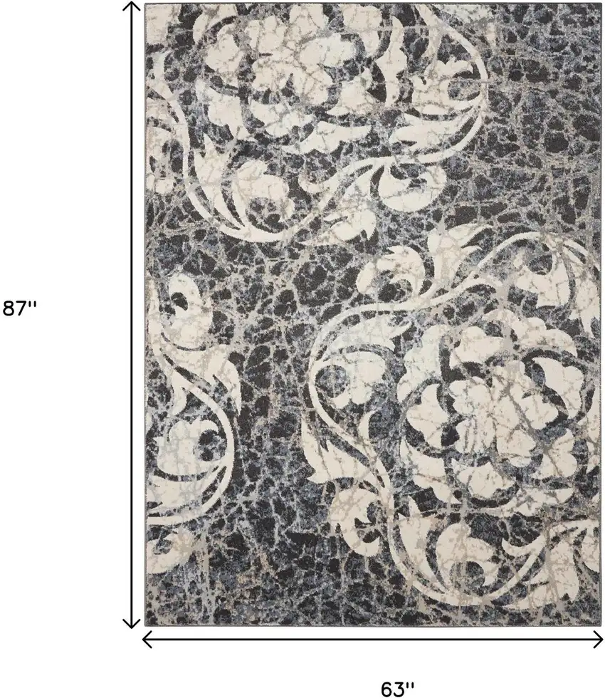 Ivory Charcoal and Gray Floral Distressed Non Skid Area Rug Photo 9