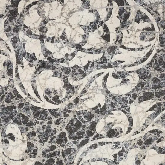 Ivory Charcoal and Gray Floral Distressed Non Skid Area Rug Photo 3