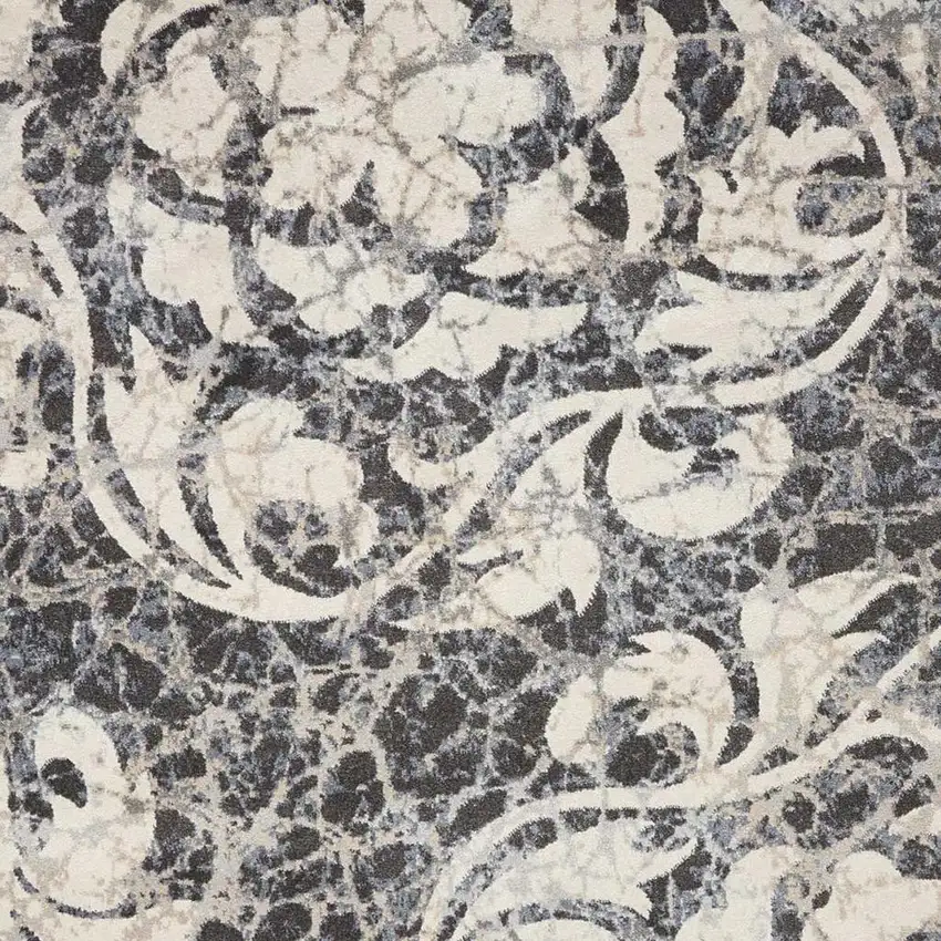 Ivory Charcoal and Gray Floral Distressed Non Skid Area Rug Photo 3
