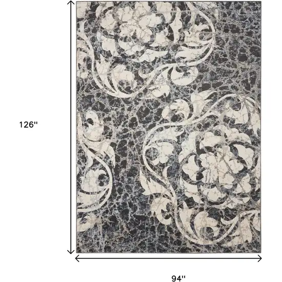 Ivory Charcoal and Gray Floral Distressed Non Skid Area Rug Photo 3