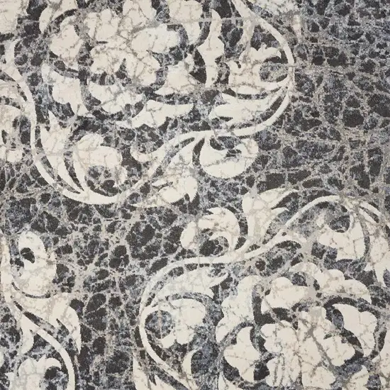 Ivory Charcoal and Gray Floral Distressed Non Skid Area Rug Photo 3