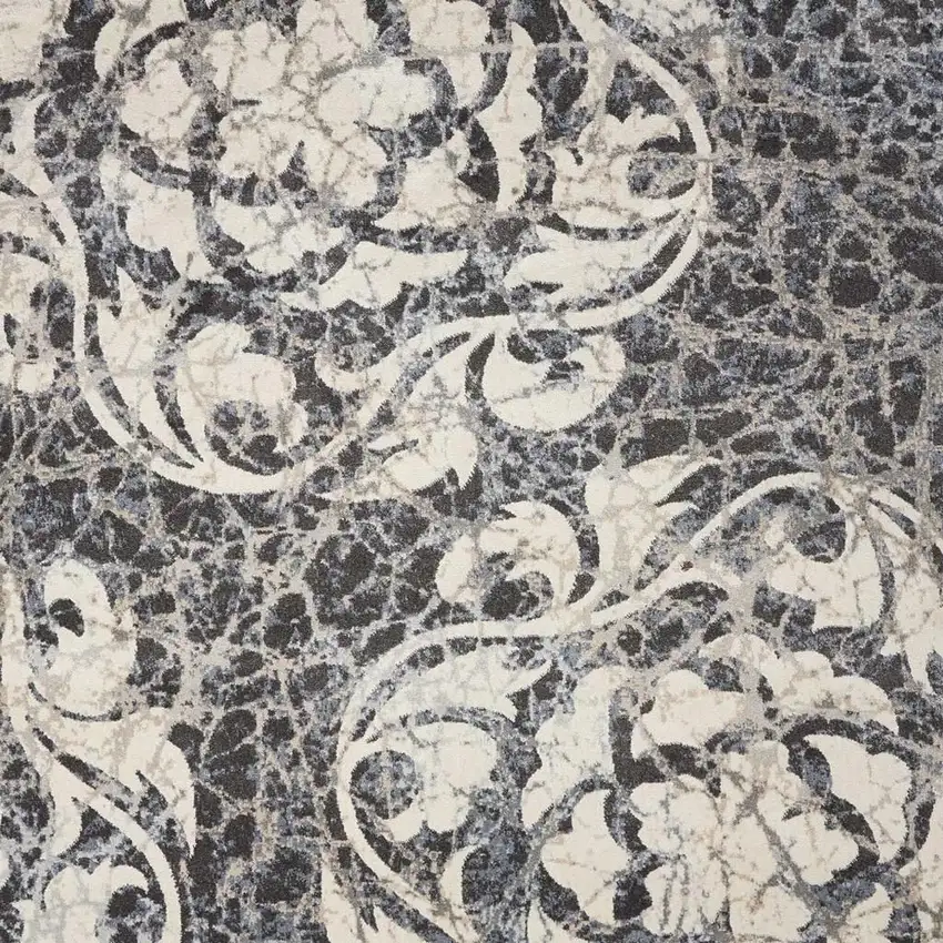 Ivory Charcoal and Gray Floral Distressed Non Skid Area Rug Photo 3
