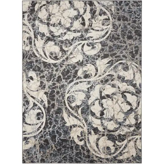 Ivory Charcoal and Gray Floral Distressed Non Skid Area Rug Photo 2