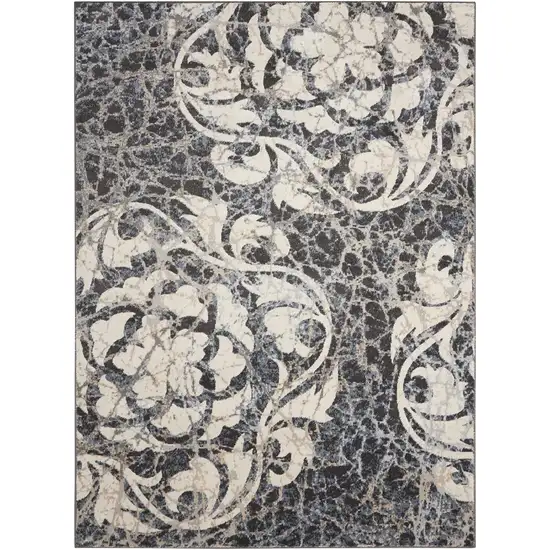 Ivory Charcoal and Gray Floral Distressed Non Skid Area Rug Photo 7