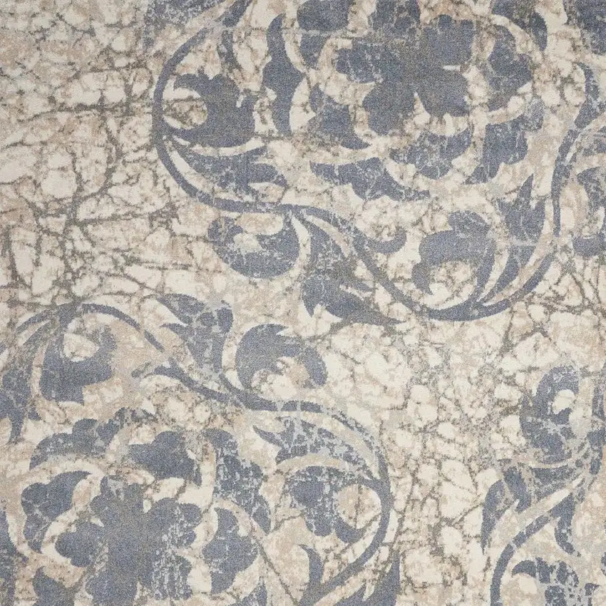 Ivory Charcoal and Gray Floral Distressed Non Skid Area Rug Photo 1