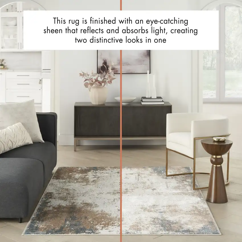 Ivory Charcoal and Taupe Abstract Distressed Non Skid Area Rug Photo 7