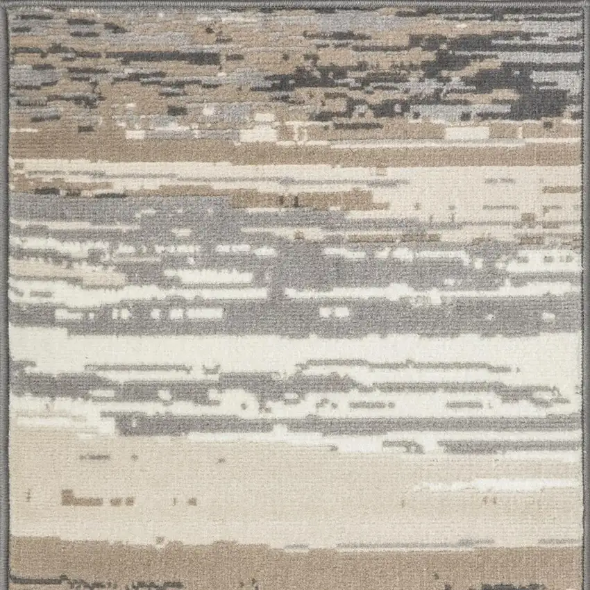 Ivory Charcoal and Taupe Abstract Distressed Non Skid Area Rug Photo 8